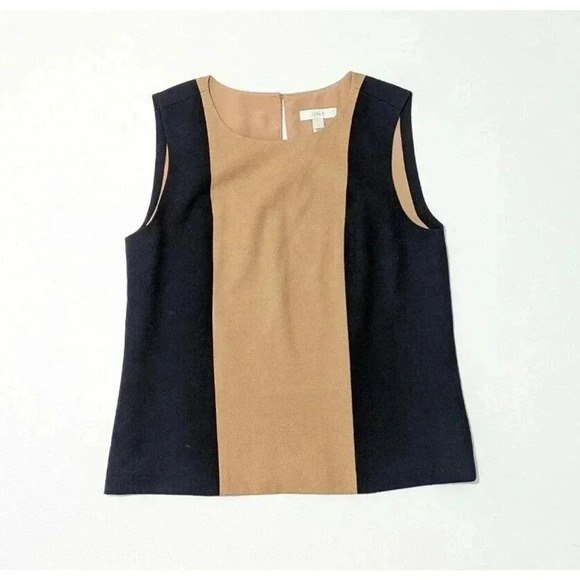 J Crew Navy Blue Camel Tan Colorblock Color Block Top Sz 2 100% Wool Sleeveless - Picture 1 of 4